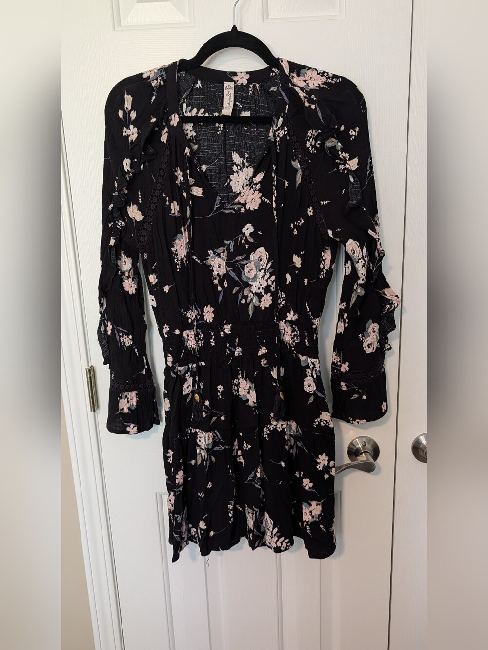 American Rag Black Long Sleeve Floral Ruffle Dress